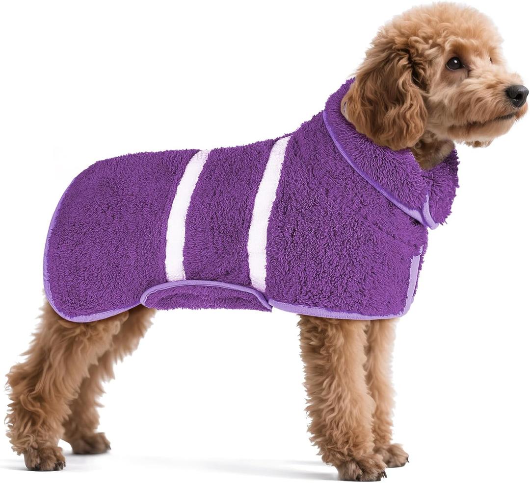 Dog Bathrobe Super Absorbent Dog Towels Large Quick Drying Robes for After Bath Soft Adjustable Warm Keeping Dogs Towel(S-XXL) (Purple)