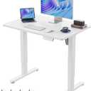 HUANUO Electric Small Standing Desk, Whole Piece Desktop, Adjustable Height Computer Desk, 4 Height Memory Settings, Sit Stand Up Desk for Home Office, 35" x 24", White