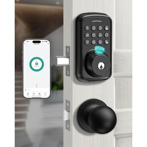 Keyless Entry Door Lock with Handle Set, Smart Door Lock with Fingerprint, 5 in 1 Unlock, Auto Lock Biometric Fingerprint Door Lock for Front Door, Easy Installation (Black)