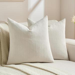 FUTEI Pack of 2 Chenille Decorative Throw Pillow Covers 22x22 Inch,Soft Crushed Striped Texture Cushion Case,Modern Home Decor for Couch Bed Living Room,Cream