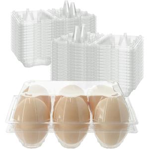 100 PCS 6 Grids Plastic Egg Cartons, Clear, 14.8 x 10.2 x 6.2 cm, Egg Storage, Transportation
