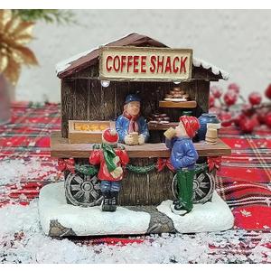 MOMENTS IN TIME Christmas Village Coffee Shop Handcrafted LED Lighted Street Vendor Scene, Battery Operated Holiday Village Building for Festive Display Holiday Decor Accessory