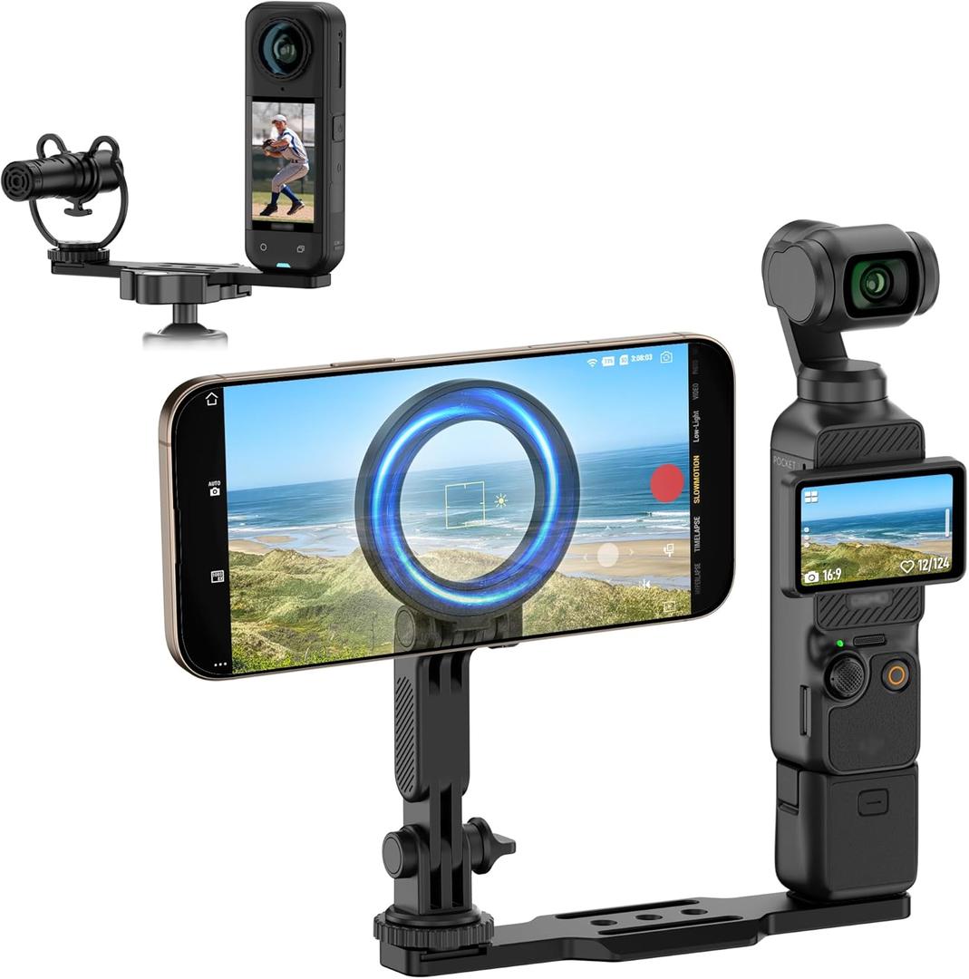 JJC Pocket 4 Magnetic Phone Mount with 1/4" 20 Screw & Thread, Phone Holder for Insta360 X5 X4 X3 / Pocket 4/3 / Xtra Muse Accessories, Compatible with Arca-Swiss Standard, Tripod & Expansion Mount