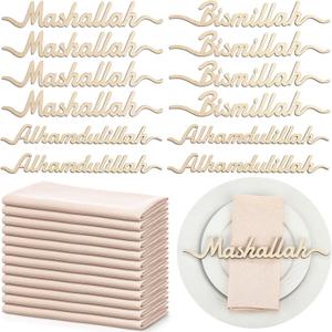 12 Set Ramadan Wood Sign and Cotton Cloth Napkins Ramadan Table Decor Gifts Plate Setting Plate Sign Eid Mubarak Decorations for Eid Ramadan Islamic Muslim Home Party Wedding (Mixed Styles)