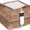 Electric Heated Blanket Twin Size 62''x84'' -Control Heating Blanket, Soft & Warm Flannel 10-Level Temperature Control, 8 Hours Auto Off, Rapid Heating & Overheat Protection (Camel)