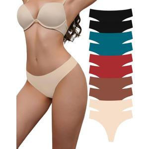 Seamless Thongs For Women V-Waisted Sexy Invisible No Show Breathable Stretch Panties Underwear 6-Pack (XL)