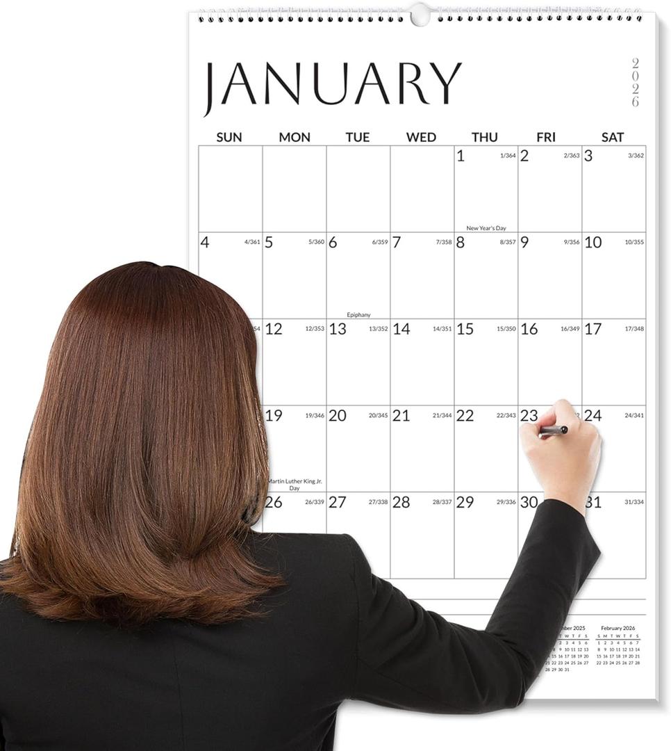 SUNEE Wall Calendar 2026 Large 22.75"x15.5", 21 Month from October 2025 to June 2027, Vertical Extra Large Monthly Calendar 2026 for Wall, White