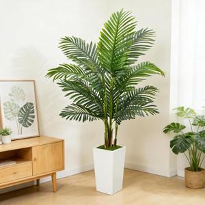 5FT Artificial Palm Tree with Thickened and Sturdy Planter, Fake Plants with Dense Foliage and Natural Colors, Faux Plant for Home Office Living Room Decor Indoor