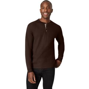 Hanes Mens T-Shirts, Men's Beefyt Henley Shirts, Men's Cotton Long Sleeve Shirts (Brown, XL)