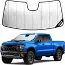Windshield Sun Shade for Chevrolet Silverado/GMC Sierra 2019-2026 Specific | Custom-fit Precise Coverage Blocks Heat Keep Interior & Dashboard Cool Silver Coating Fast Set Up Travel Daily Commuting