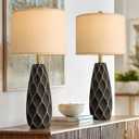PORTRES 27.5" Ceramic Table Lamps for Bedroom Living Room Lamps Set of 2 Modern Bedside Nightstand Lamp Farmhouse Vintage Rustic Boho Retro Large Table Lamps Light Home Office Desk Deco Gifts, Black