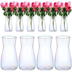Thenshop 10 Pcs 8'' Tall Clear Flower Vase Wide Mouth Crystal Glass Boho Decorative for Centerpieces Bulk Tall Vase for Flower Bouquets Rustic Home Decor Wedding Housewarming Gift (Neon Clear)