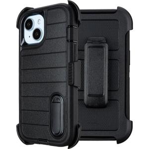 Black Case for iPhone 13 Case with Belt Clip Holster, Heavy Duty iPhone 13 Cases Protective, Shockproof Defender Phone Cover for iPhone13 6.1 inch
