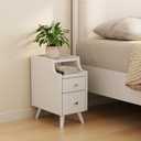 AQIMUELE Small Nightstand with Drawers, Solid Wood Bedside Table, Narrow Walnut Nightstand for Bedroom (15.74''D*11.81''W*19.68''H, 1 Pc(white))