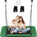 60" Retangular Tree Swing for Kids & Adults, Adjustable Platform Swing with Hanging Straps, 700lbs Capacity, Waterproof Giant Swings for Backyard Outdoor & Indoor Use, Green & Black