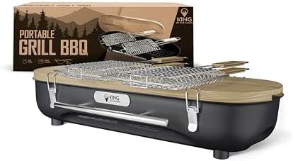 King of the Camps Portable Charcoal Grill - Tabletop Barbecue For Outdoor Cooking - Outdoor Travel Portable BBQ Grill For Camping - Mini Charcoal Grill For Camping Cooking