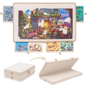 Yesday 1500 Piece Foldable Puzzle Board with 4 Colored Drawers, Portabl Puzzle Table for Adults, Super Lightweight Felt Plateau with Cover