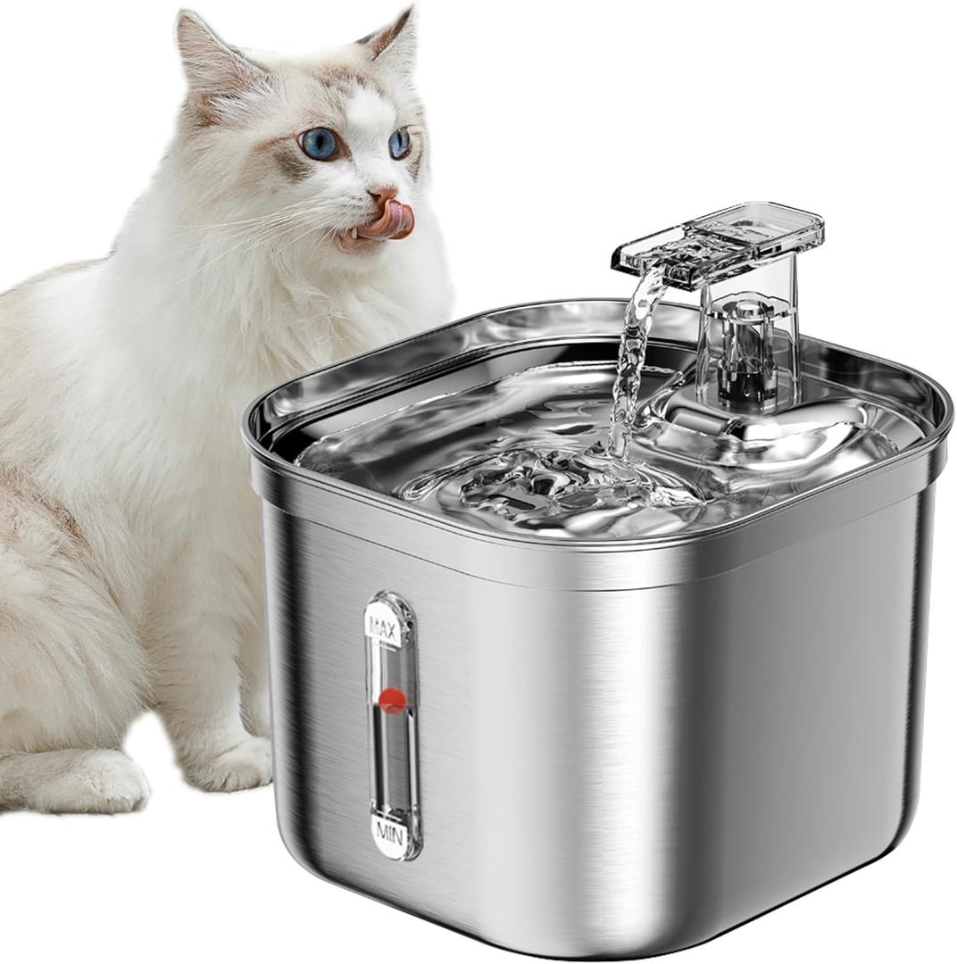 Cat Water Fountain, Stainless Steel Pet Water Fountain for Cats Inside, 3 Filters&Ultra-Quiet Pump, 2.2L/73oz Automatic Dog Dispenser Water Bowl, Multiple Pets Water Fountain