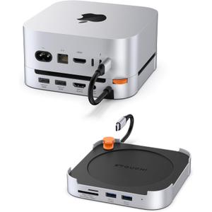 Mac mini M4 Dock with NVMe SATA SSD Enclosure, Stouchi M4 Stand &Hub with 2X USB A 10Gbps, SD/TF Card Readers, 4K@60Hz HDMI, 2X USB A Data Port, Audio 3.5mm for Mac mini M4/Pro 2024
