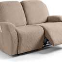 Ruaozz Recliner Sofa Covers Recliner Chair Covers Extra Wide Loveseat Recliner Slipcovers with Pockets Washable Furniture Protector with Elastic Bottom (2 Seater-X Large, Khaki)