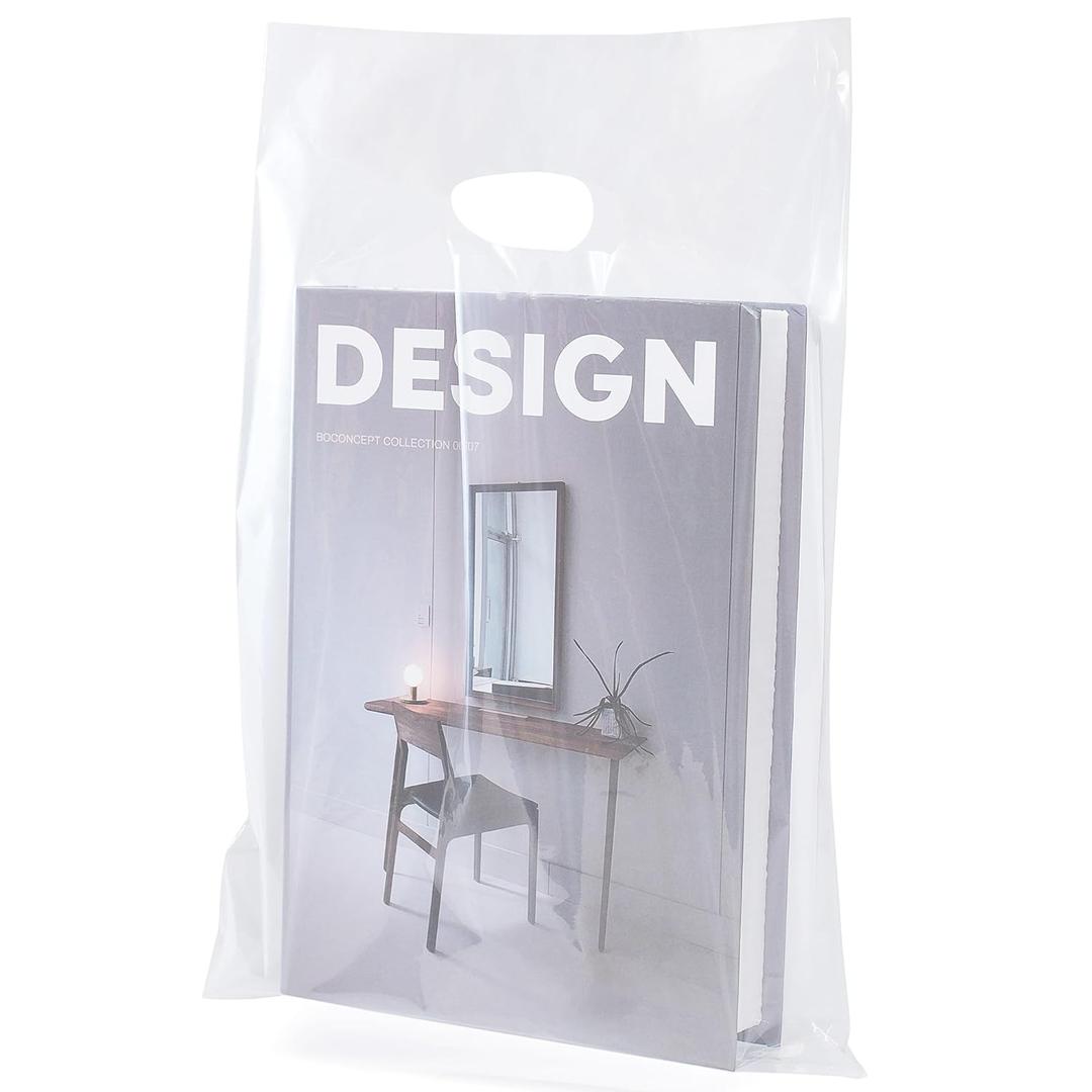 100 Clear Plastic Bags With Handles 9"x12" Perfect for Merchandise And Retail 1.5Mil Thick Clear Gift Bags With Handles