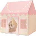 wilwolfer Pink Kids Tent with Padded Mat, Star Lights - Kids Playhouse Play Tents for Toddlers - Kids Play Tent Indoor Toy House Gifts for Girls Boys - Toddler Pink Tent