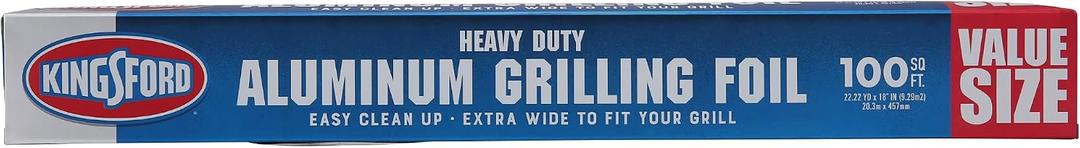 Kingsford Extra Wide Aluminum Foil Roll, Durable, Heavy Duty Grilling Foil for BBQ, Baking, Roasting, Food Storage, Grill Grate Coverage, and Larger Cuts, 18 Inch x 100 Sq Ft, 100 Square Feet