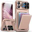 SSLOTSCASE for iPhone 17 Pro Max Case with 2X Screen Protector, HD Clarity Anti-Scratch, Card Holder & Kickstand & Slide Camera Cover, Military-Grade Heavy Duty Phone Cover for iPhone 17 Pro Max, Gold