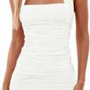 oten Women's Sexy Halter Backless Ruched Bodycon Mini Dress Short Homecoming Club Party Night Out Dresses (White)