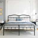 BOSRII 18 Inch Queen Size Metal Bed Frame with Headboard and Footboard Heavy Duty Platform Bed Vintage Iron Wrought Frames Steel Slats, Easy Assembly, No Box Spring Needed, Noise Free, Black