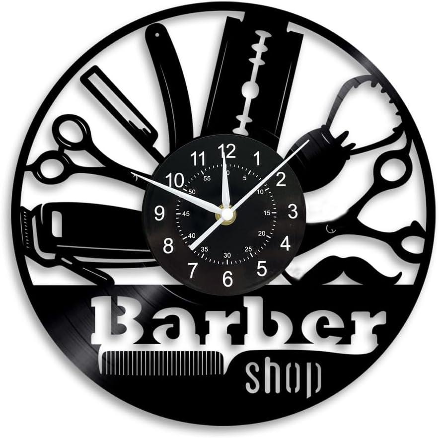 Barber Shop Vinyl Wall Clock Hairdressers Stylists Barbers Hair Stylists Wall Clock 12 inch Black Home Decor Clock for Barber Shop Salon