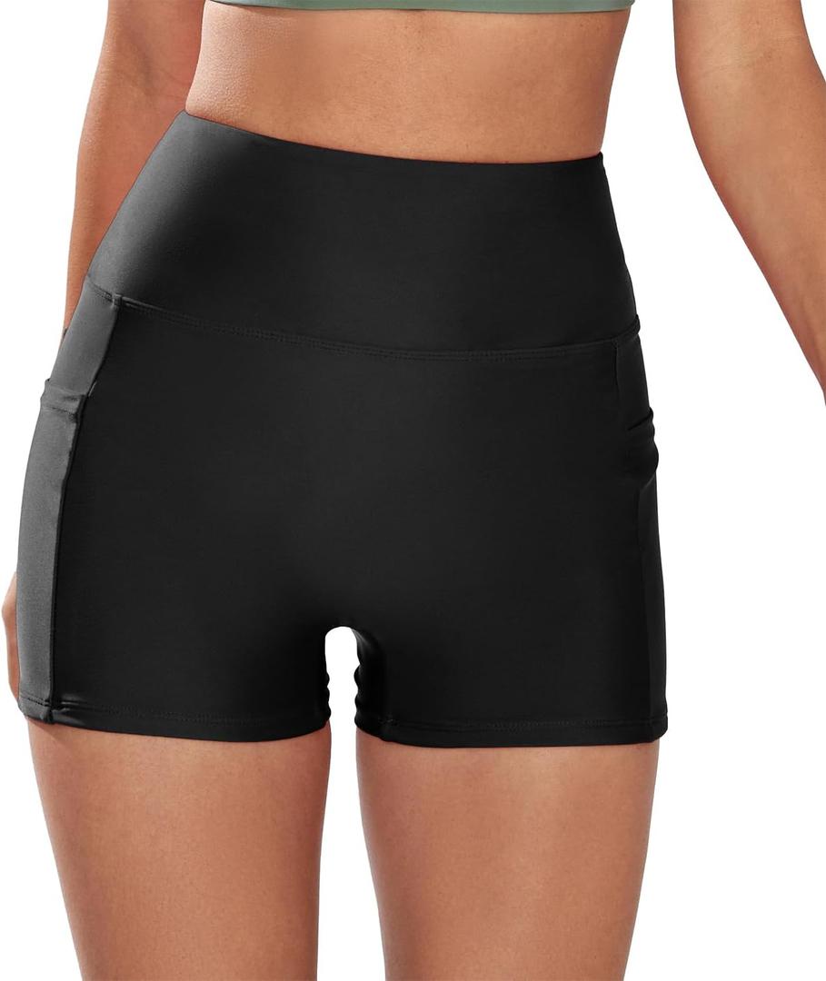 Swim Shorts for Women Stretchy Board Shorts Solid Tankini Bottoms Sport Swimsuit Bottoms (Small, 2-black)