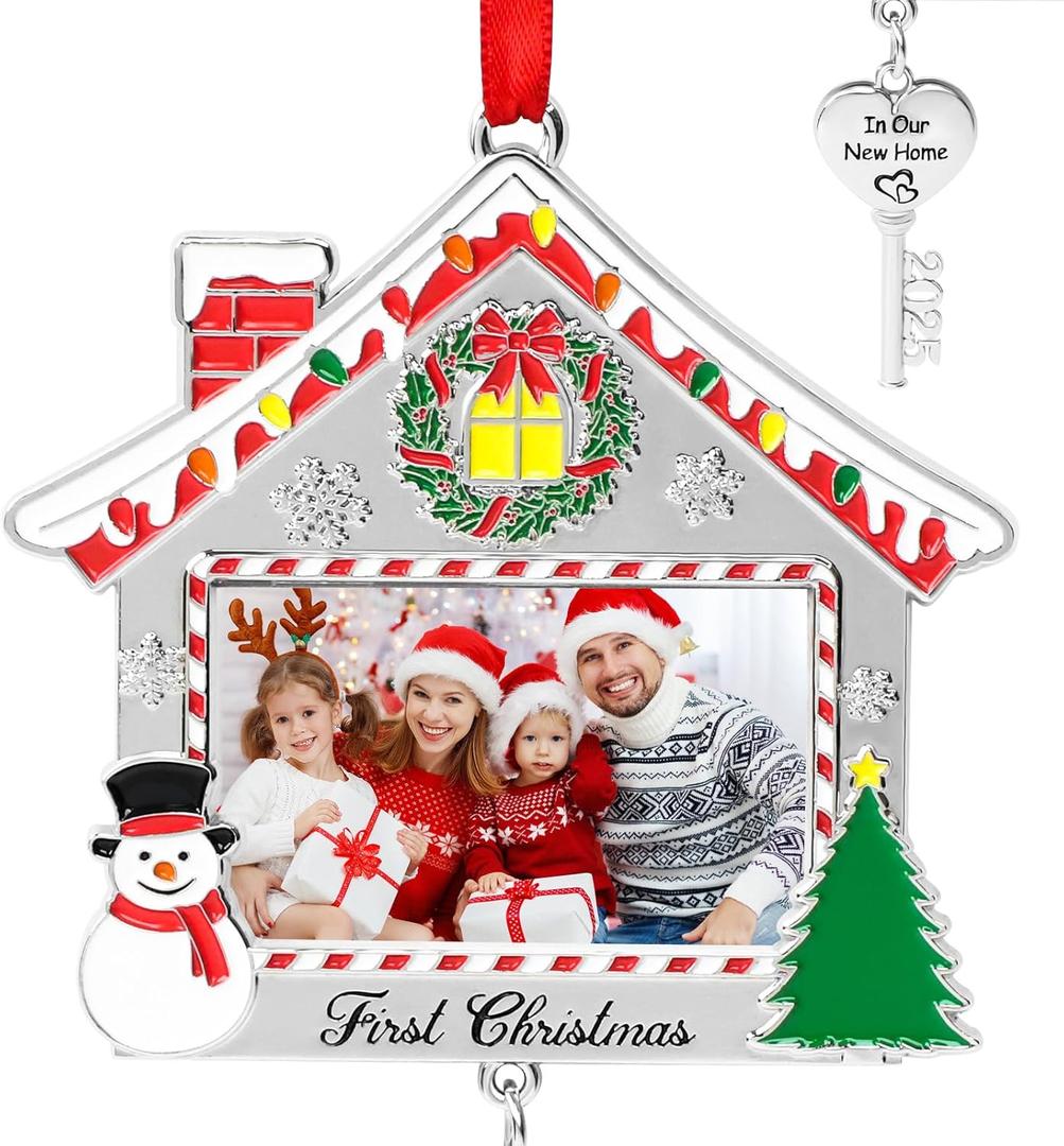 COCHIE 2025 First Christmas in Our New Home Photo Frame Ornament for Tree Stocking Hanging Decorations, Personalized Xmas Gifts, Housewarming Gift Picture Frame Christmas Keepsake (New Home)