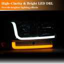 LED DRL Headlight, Headlights Assembly Kit Compatible with 1999-2007 GMC Sierra 1500/2001-2007 GMC Sierra 1500HD 2500HD 3500, Fit 1999-2006 Yukon Headlamp Chrome Housing Amber Reflector