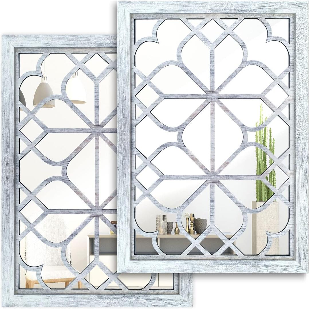 Wocred Set of 2 Rectangular Wall Mirror,Gorgeous Rustic Farmhouse Accent Mirror,Rustic White Color Entry Mirror for Bathroom Renovation,Bedrooms,Living Rooms and More(11x15)
