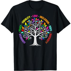 Kindness Peace Equality Love Inclusion Hope Diversity Retro T-Shirt (Small, Black)