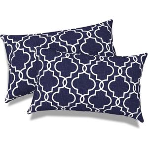 Pack of 2 Outdoor Lumbar Pillow Covers, All Weather Cushion Pillow Cases 12x20 Inch, Pillowcase for Patio Couch Decoration, Carmody Navy
