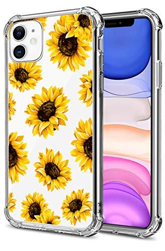 HEYORUN Sunflower Clear Case Compatible with iPhone 11 Released 2019, Yellow Sunflower Girls and Women Floral Back Case Cover, Sunflower Transparent Soft TPU Bumper Shockproof Protective Case Cover