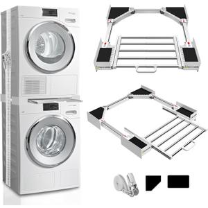 Washer Dryer Stacking Kit 29 inch, Universal Washer and Dryer Stacking Kit with Pull Out Drying Rack, Adjustable 29"/28"/27"/26"/25"/24" Stacking Kit with Ratchet Strap