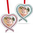 Klikel Christmas Photo Ornament - Silver Heart Photo Frame - 2 Pc Picture Ornament for Tree - Red and Green Frame with Gift Box