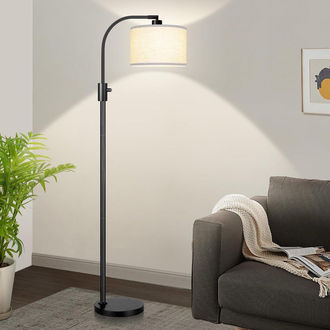 Nintiue Upgraded Modern Arc Dimmable Tall Standing Floor Lamp with Linen Shade, 1200 Lumens LED Bulb Included, for Living & Reading Room, Bedroom, Office & Nursery, Matte Black