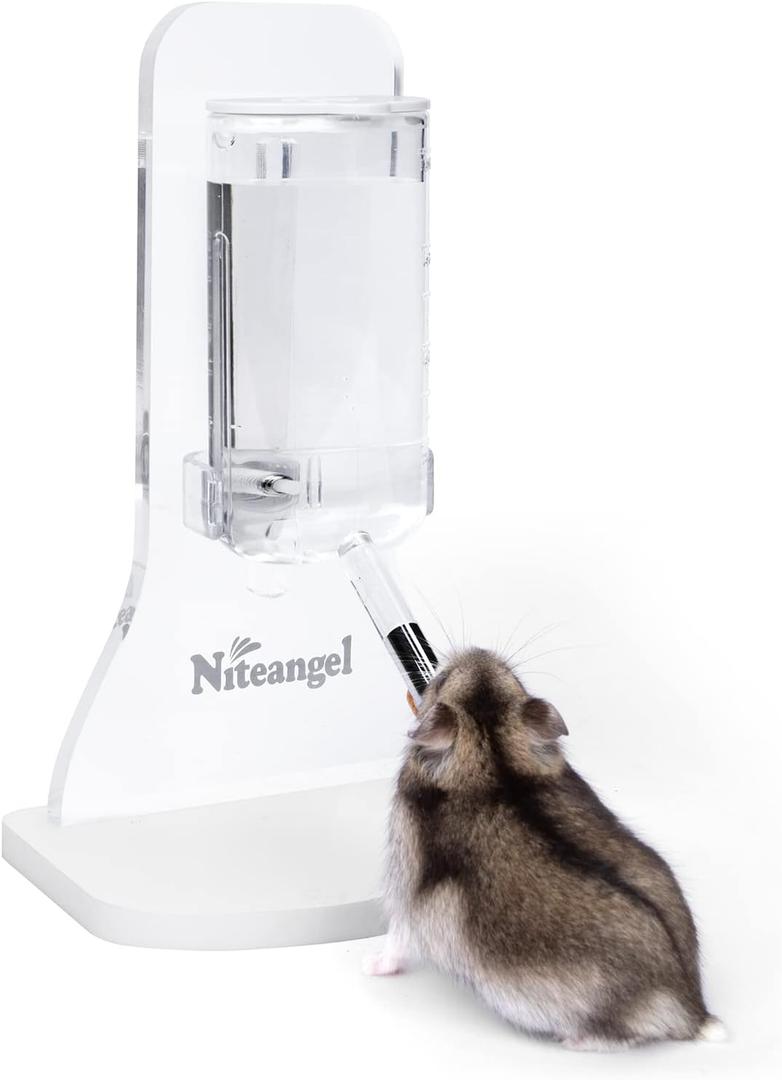 Niteangel 80ml Hamster Water Bottle with Stand No Drip Gerbil Water Feeder Dispenser for Hamster Gerbils Mice Degus Lemming Hedgehog Small-Sized Pet (Clear & White)