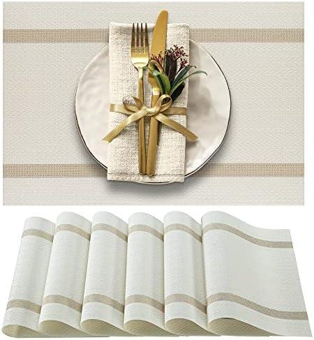 More Décor Dining Table Placemats, Washable Heat-Resistant PVC Vinyl Table Mats for Dining Room and Kitchen, Anti-Slip - Set of 4 - Ivory