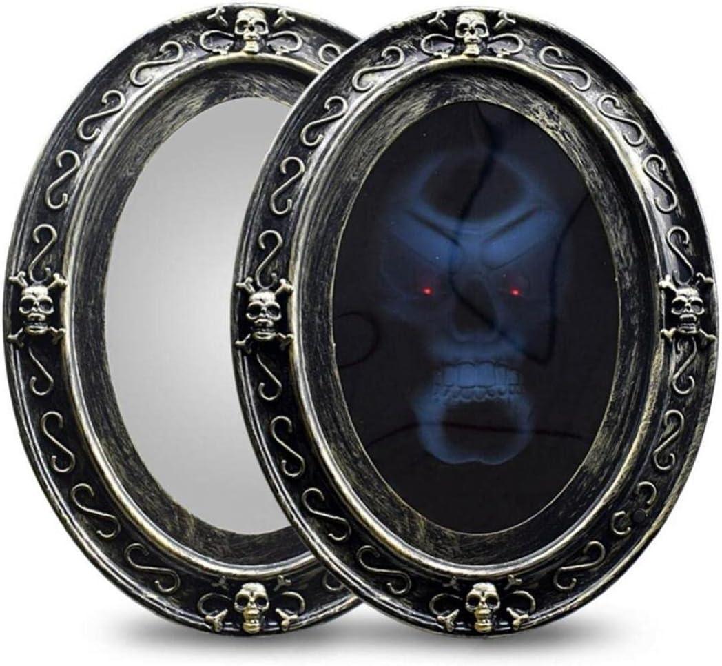 1pc Halloween Scary Picture Frame Portrait Mirror Black Oval Mirror Speaking Haunted House Motion Activated Mirror