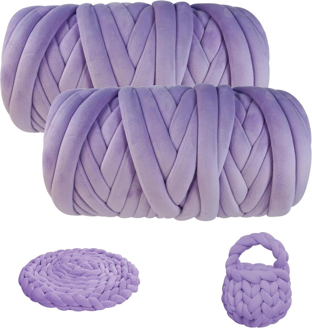 Chunky Yarn for Arm Knitting, guofa 4.4LBS Soft Fleece Yarn for Throw Blanket Pillow, Hand Knitting Bag, Cat Bed and DIY Home Decorations (Purple)