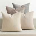 MIULEE Pack of 4 Couch Throw Pillow Covers 18x18 Inch Neutral Beige/Brown Soft Decorative Chenille Pillow Covers Farmhouse Accent Cushion Covers for Boho Home Decor Sofa Bedroom Living Room