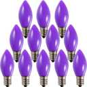 Bluex Bulbs 12 Pack C9 Purple Light Bulb Ceramic Incandescent 7 Watt E17 Intermediate Base Replacement C9 String Lights Bulbs Colored Light Bulb Purple Bulb Holiday Decorations Halloween Bulb