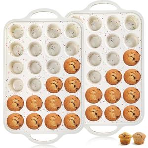 2 Pieces Silicone Muffin Pans, Metal Frame Cupcake Pan with Handles, 24 Mini Cups Non-Stick Muffin Mold Tray for Baking Muffin, Tart, Cakes, Bread, Egg Bites