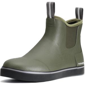 Furuian Men's Deck Boots Fishing Boots Waterproof Rain Boots Ankle Booties Slip On Neoprene Rubber Footwear Chelsea Boots Men botas para hombre for Gardening Fishing Boating Camping Sailing (11, Green)