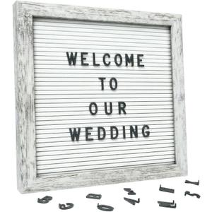 C CRYSTAL LEMON Rustic White Felt Letter Board 10x10 Inch, 336 Letters Numbers & Symbols, Changeable Message Board with Wooden Frame, Wall Mount or Stand